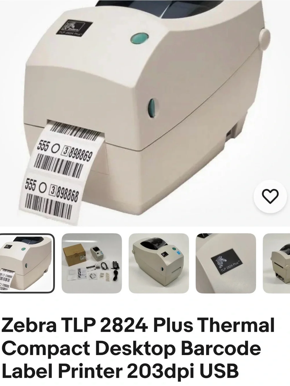Zebra TLP 2824 Plus Thermal Desktop Barcode Label Printer - Off-White